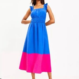 NWT Blue Pink LOFT Colorblock Midi Dress petite Medium MP